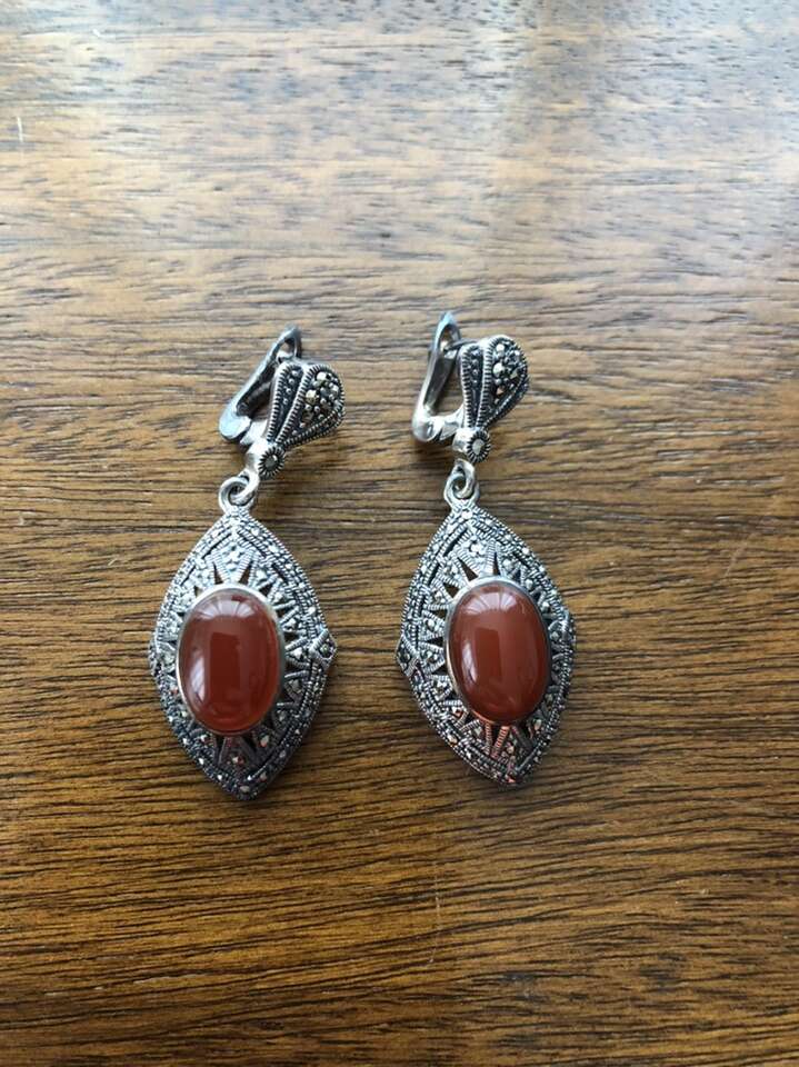 Sterling Silver Carnelian And Marcasite Earrings