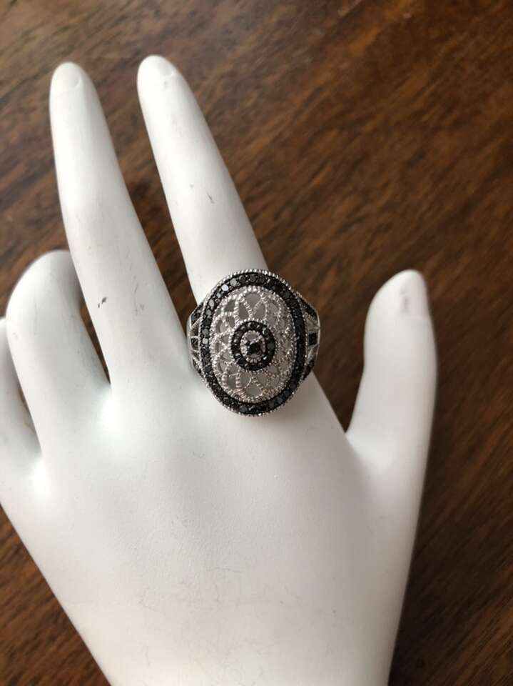 Rhodium Plated Sterling Silver With Black Diamond