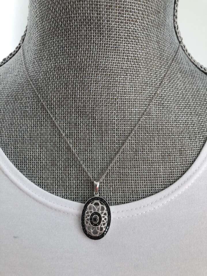 Rhodium Plated Sterling Silver With Black Diamond