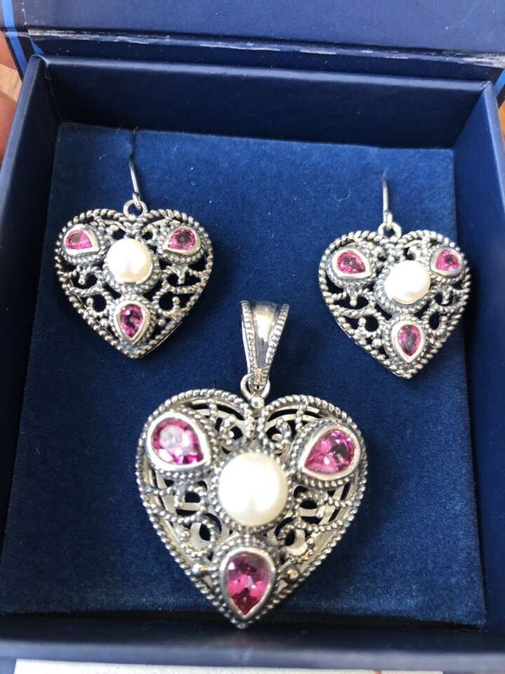 Sterling And Pink Topaz With Pearl Accent