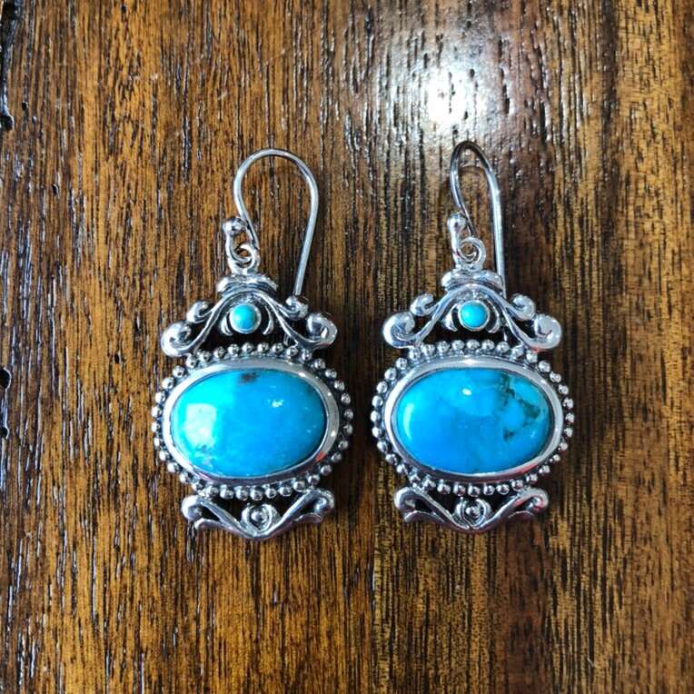 Sterling Silver And Turquoise Pendant Earrings