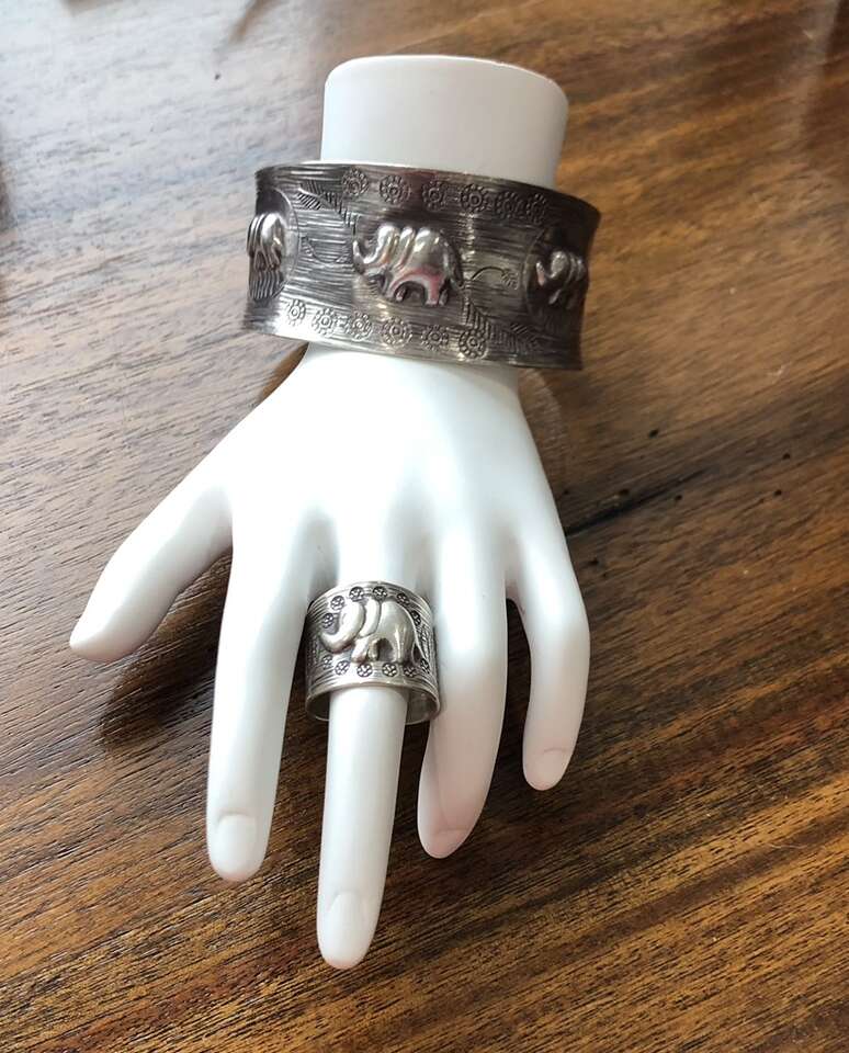 Artisan Sterling Silver Elephant Bracelet And Ring