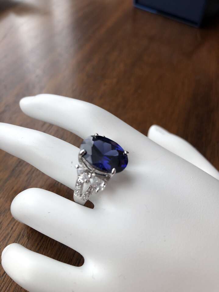 Blue Luce With Diamond (sim) Sterling Silver Ring