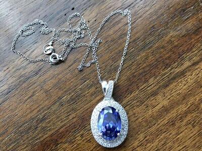 Blue Luce With Diamond (sim) Sterling Necklace