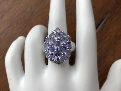 Tanzanite Cluster Sterling Silver Ring