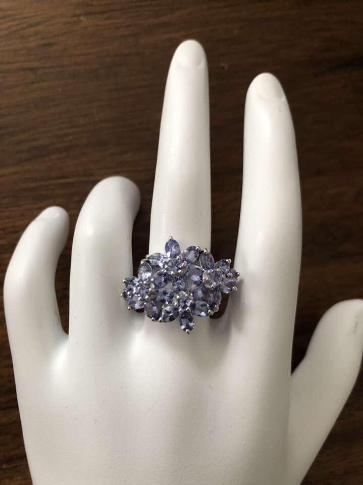 Floral Design Tanzanite In Sterling Silver Ring