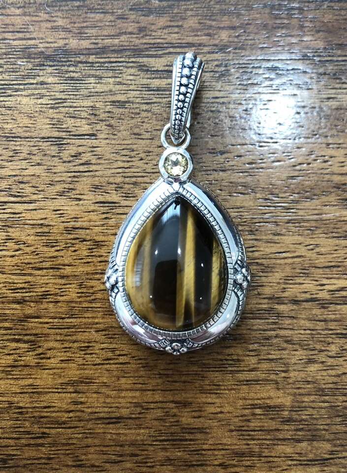 Sterling Silver Tigers Eye And Citrine Pendant