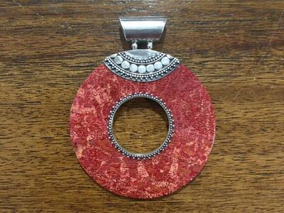 2 1/4” Sterling Silver With Red Coral Pendant