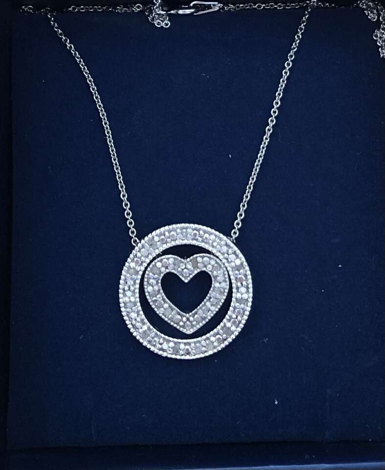 Sterling Ailver With Diamond Heart In Circle