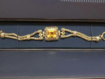 Sterling Silver With Square Citrine Bracelet