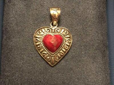 Cute Sterling Silver And Natural Ruby Heart Pendan