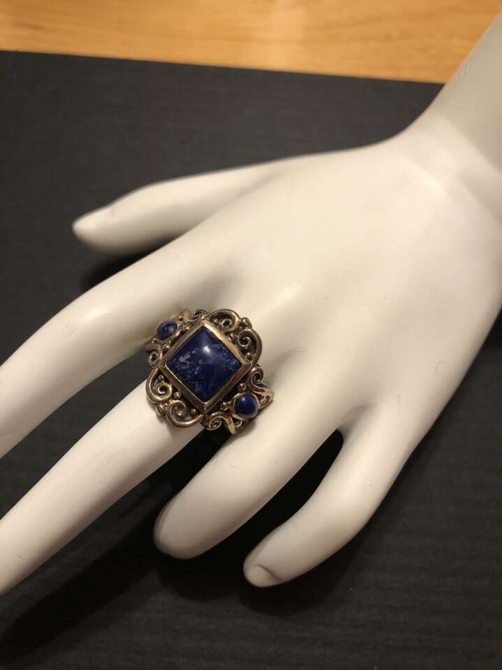 Bold Antiqued Sterling Silver And Lapis Lazuli Rin
