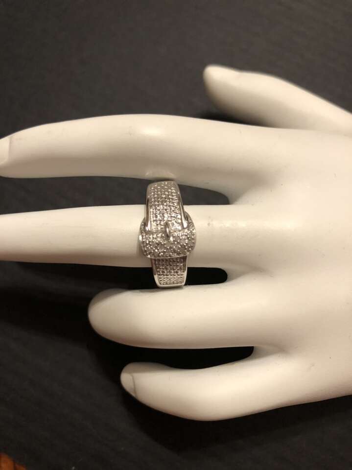 Sterling Silver Diamond Accent Buckle Ring