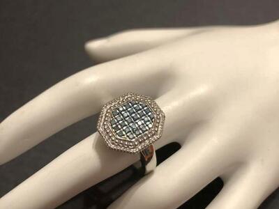 Blue Diamond Platinum Plated Sterling Silver Ring