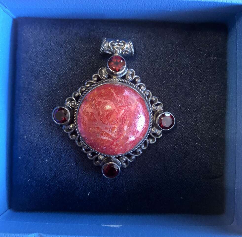Red Coral And Garnet Sterling Silver Pendant