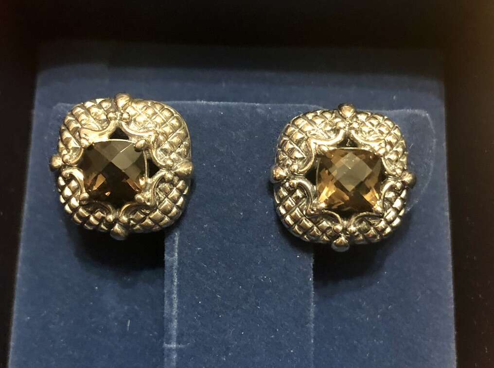 Sterling Silver With Smoky Quartz Square Earrings