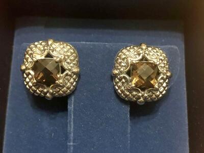 Sterling Silver With Smoky Quartz Square Earrings