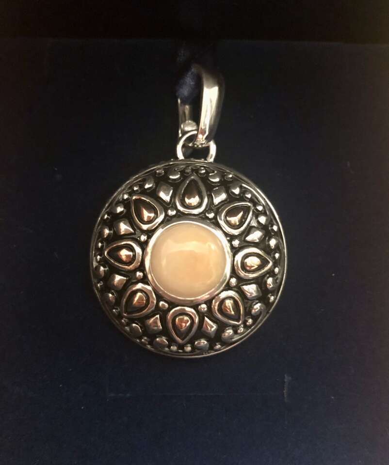2 Inch Sterling Silver Pendant With Pink Opal