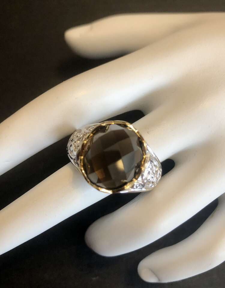 18K Gold Accent .925 Smokey Quartz Ring