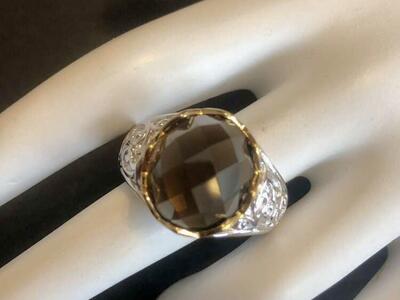 18K Gold Accent .925 Smokey Quartz Ring
