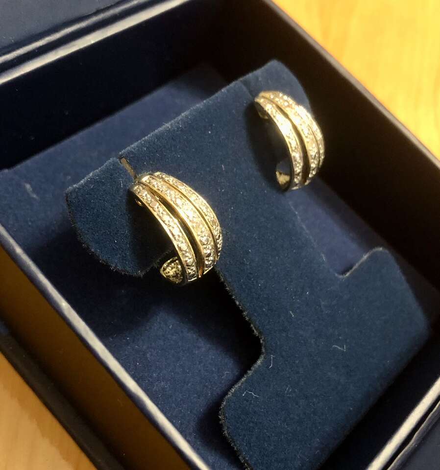 18K Gold Plated Sterling Earrings With Diamond Acc