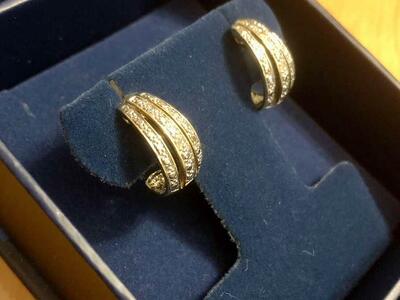 18K Gold Plated Sterling Earrings With Diamond Acc