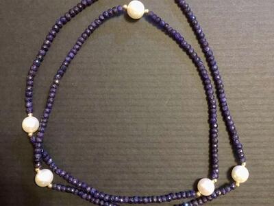 14K Gold Pearl And Sapphire Necklace