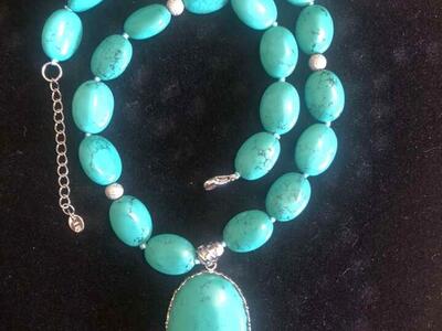 Turquoise And Sterling Silver Oval Necklace