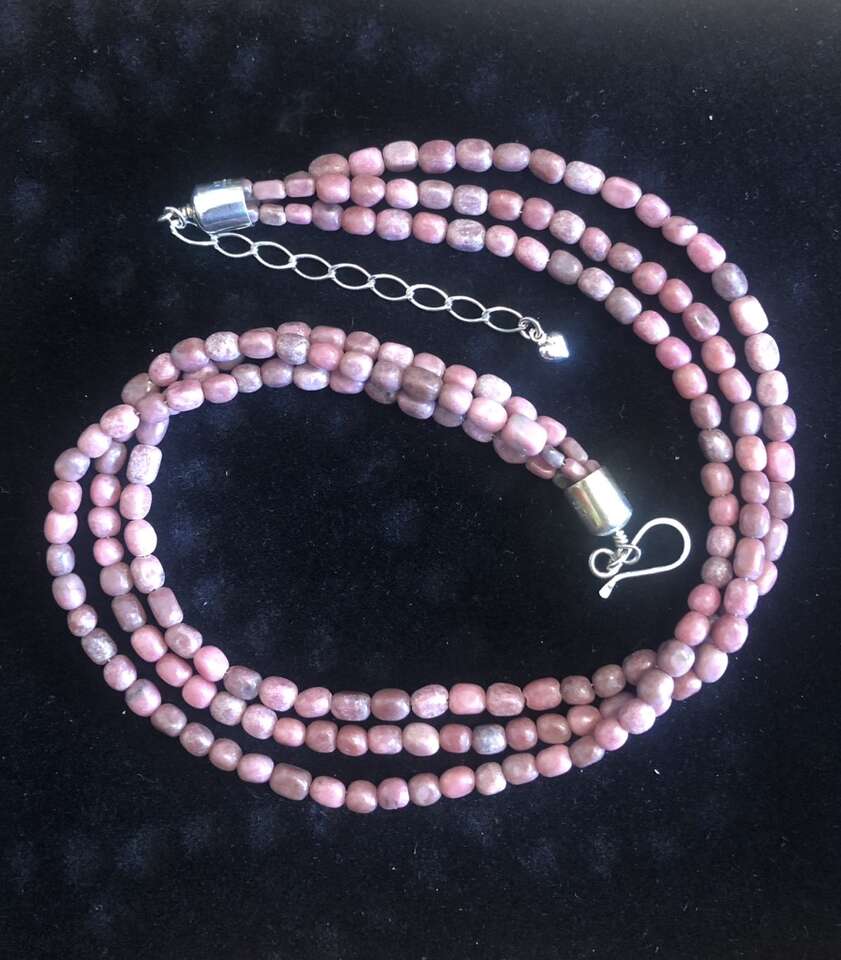 Jay King Three Strand Rhodonite Necklace