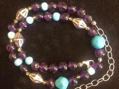 Fun Sterling Turquoise Tourmaline Amethyst Necklac