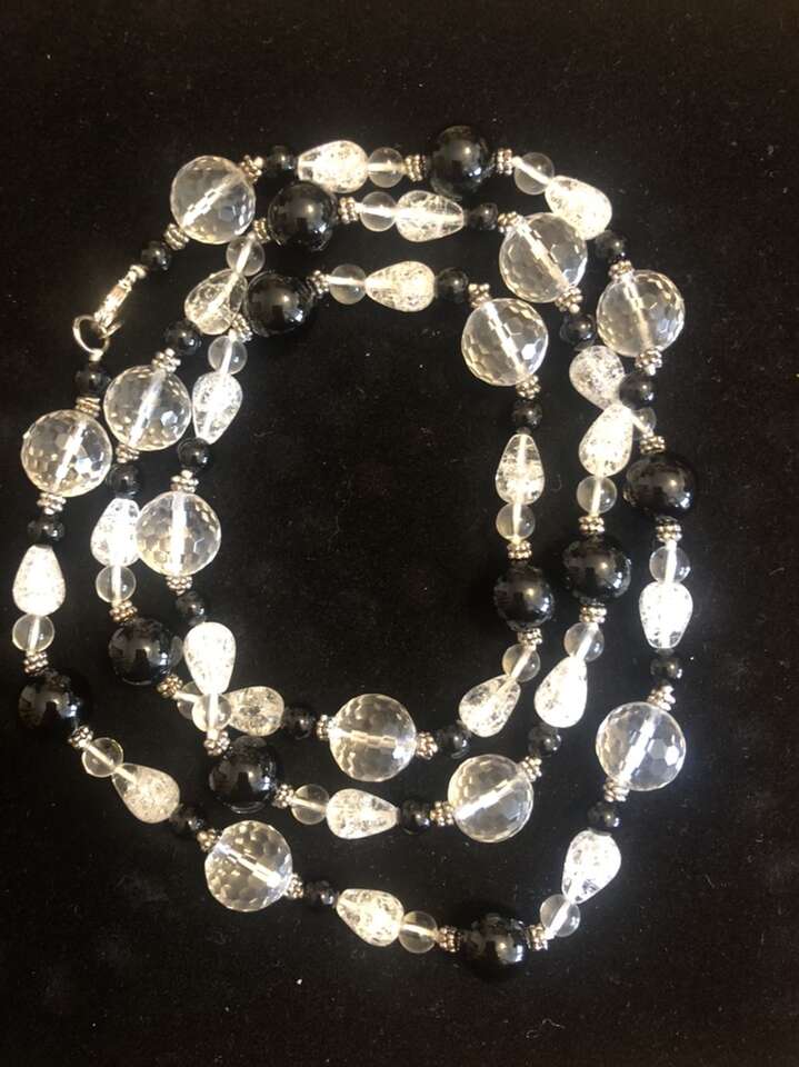 Beautiful Onyx Chrystal And Sterling Necklace
