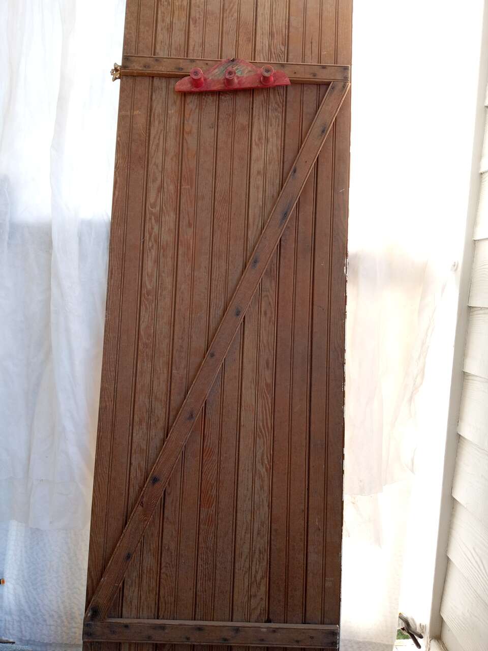 Reclaimed wood door decoration From bridgerland Antique Z barn door wooden farmhouse rustic beadboard door rose painted hanger