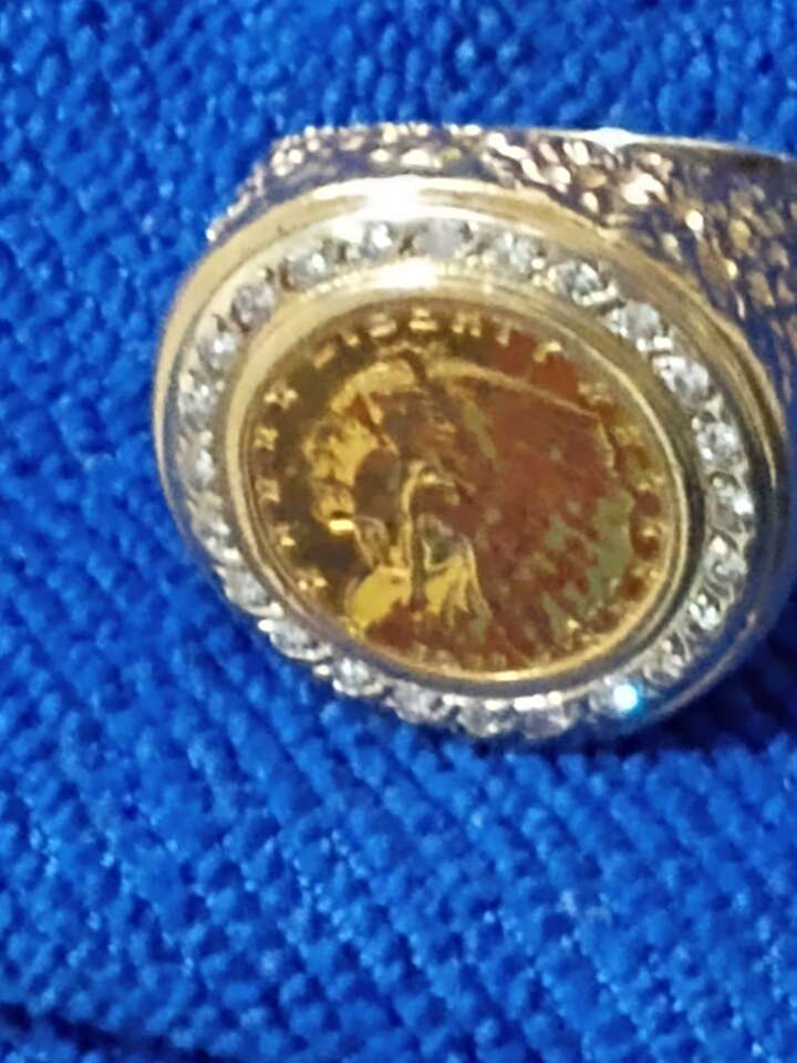 Men's gold and natural diamonds Native American Indian head coin ring looks almost identical to one owned by Elvis Presley