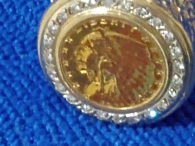 Men's gold and natural diamonds Native American Indian head coin ring looks almost identical to one owned by Elvis Presley