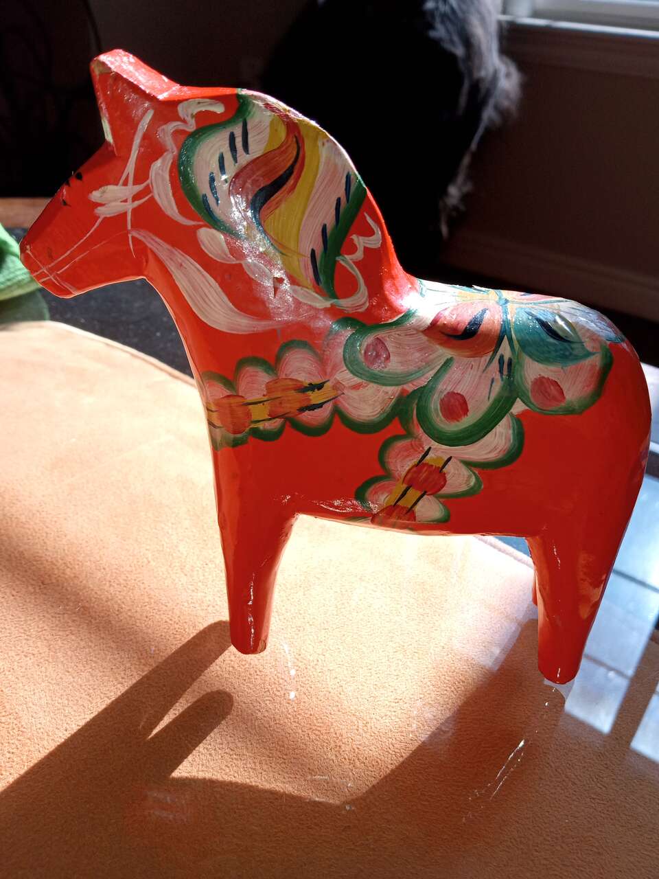 Antique dala horse from Sweden rose painted