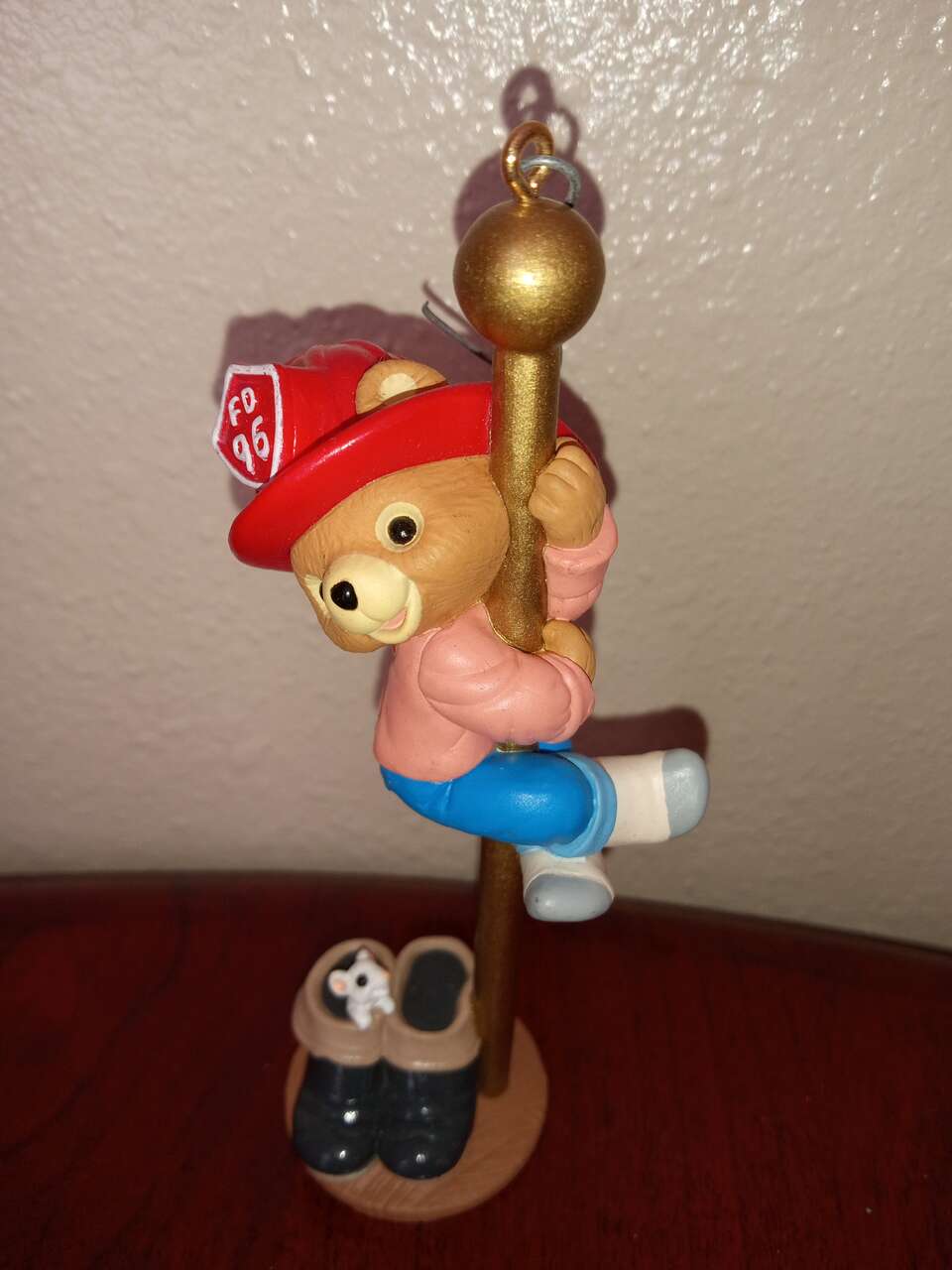 Hallmark pendant fireman teddy bear hurrying down the fire polePendant