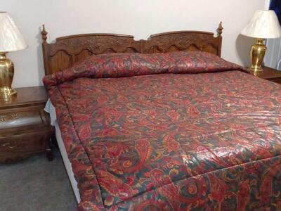 Luxury brand Baker furniture 4piece king bedroom set Louis XV French provincial Burl tops solid oak made in the USA