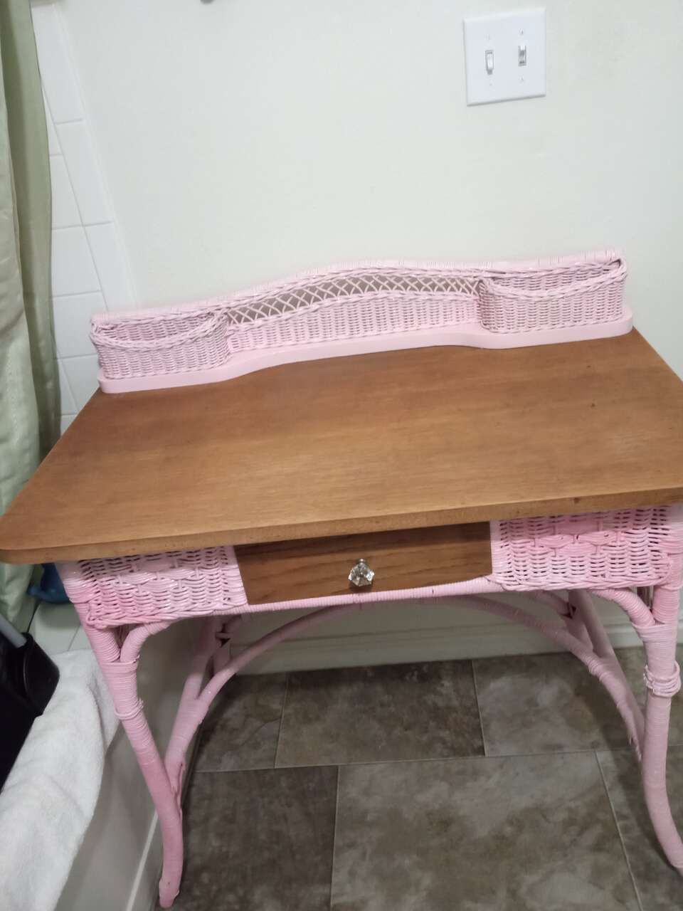 Pink Wicker vanity or desk or table