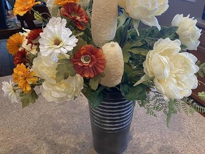 Tin Flower pot with Fall Flowers Decor