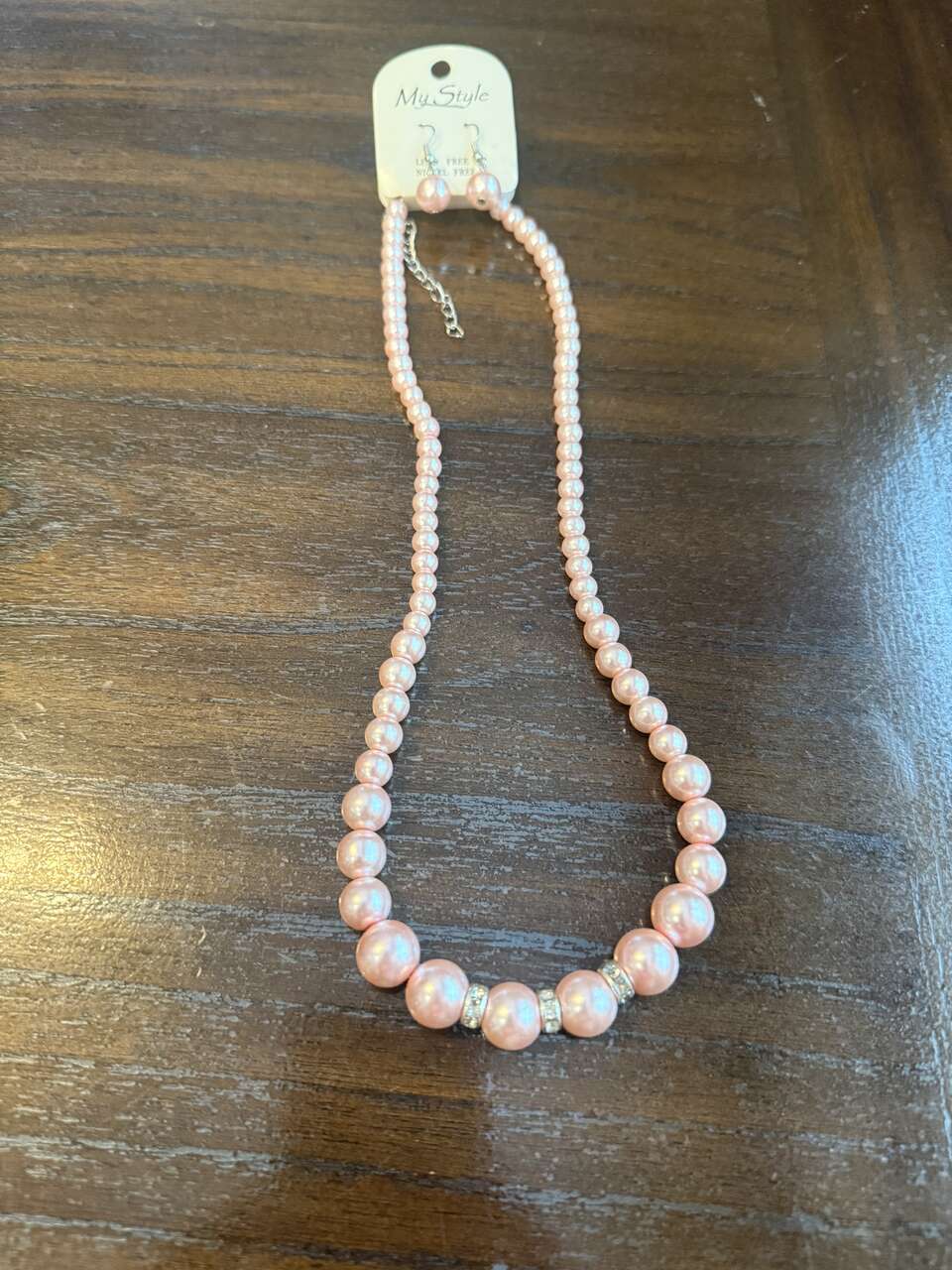 New Pink Pearl Necklace and earring set