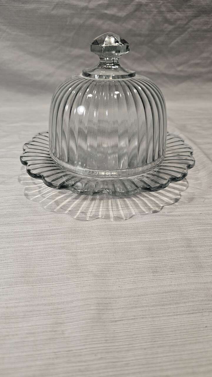 Vintage French Cheese Dome Clear Glass Bell and Plate Food Cover Table Cloche