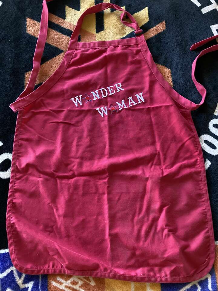 Kitchen Apron With Wonder Woman Embroidered on the front.