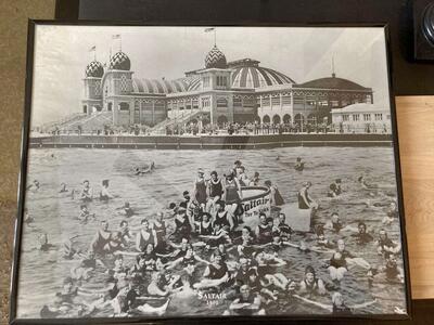 New Pavilion Saltair and bathers, Salt Lake City, USA