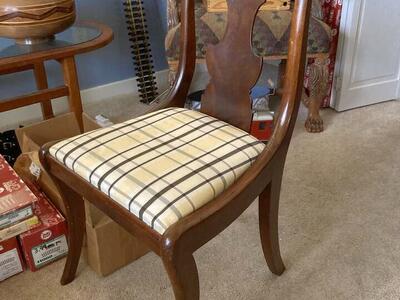 Flame Mahogany French Empire Revival Style Dining Chairs With Upholstered Seat.