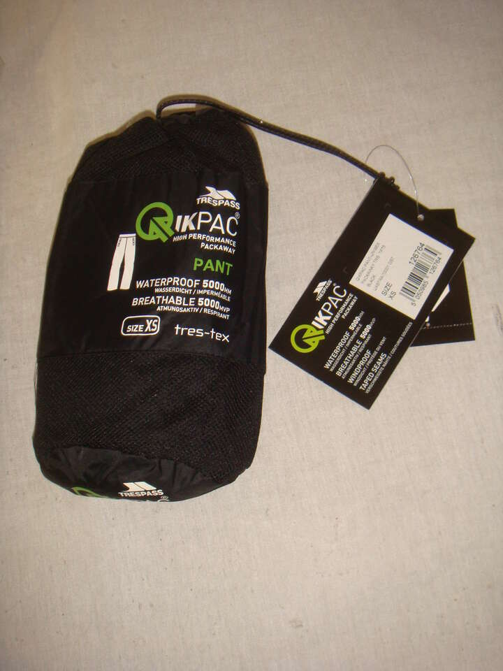 Trespass Qikpac Unisex Packaway Waterproof Backpacking Rain Pants XS or XL