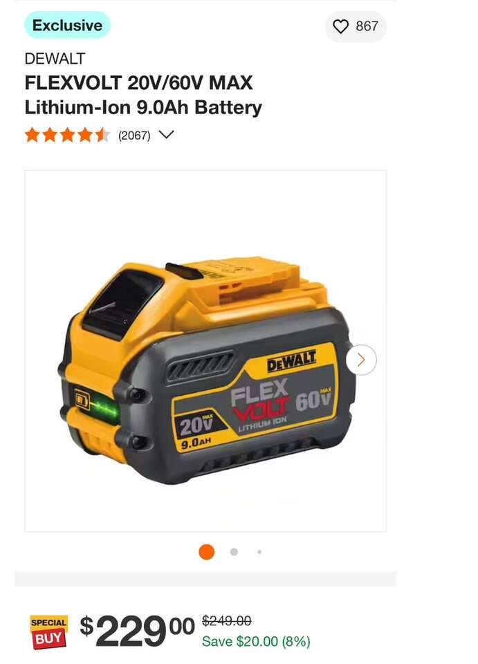 Dewalt Battery Flexvolt 20V/60V Max 9.0 Ah New