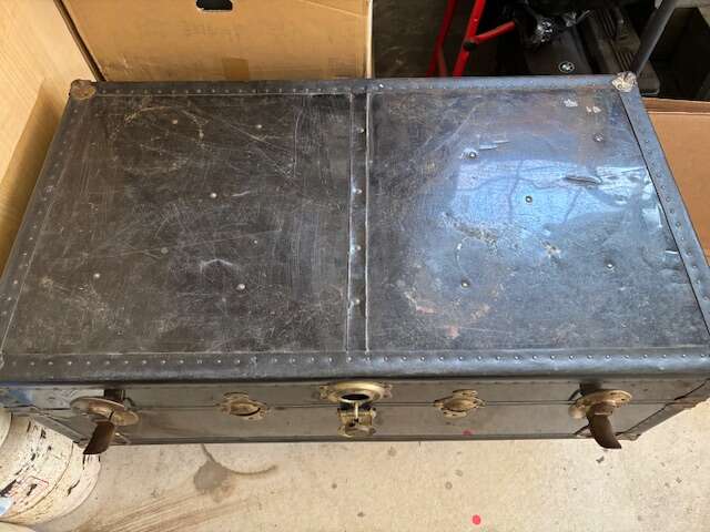 Vintage Riveted Aircraft Aluminum (Steamer) Trunk / Foot Locker