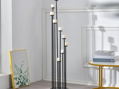 New Set of 4 Candle Holders 9 Arm Fireplace Decoration Black Metal Candle Stick Holders for Pillar Tealight Candles