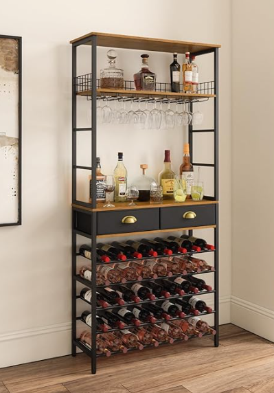 New in Box ALCARICIO Wine Rack Freestanding Floor with Wine Glasses Holder