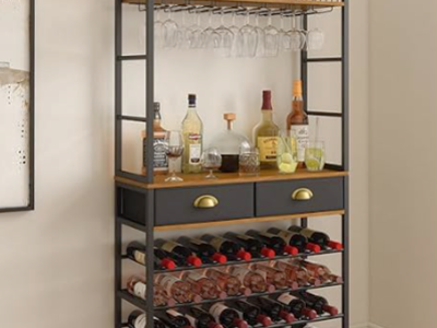 New in Box ALCARICIO Wine Rack Freestanding Floor with Wine Glasses Holder